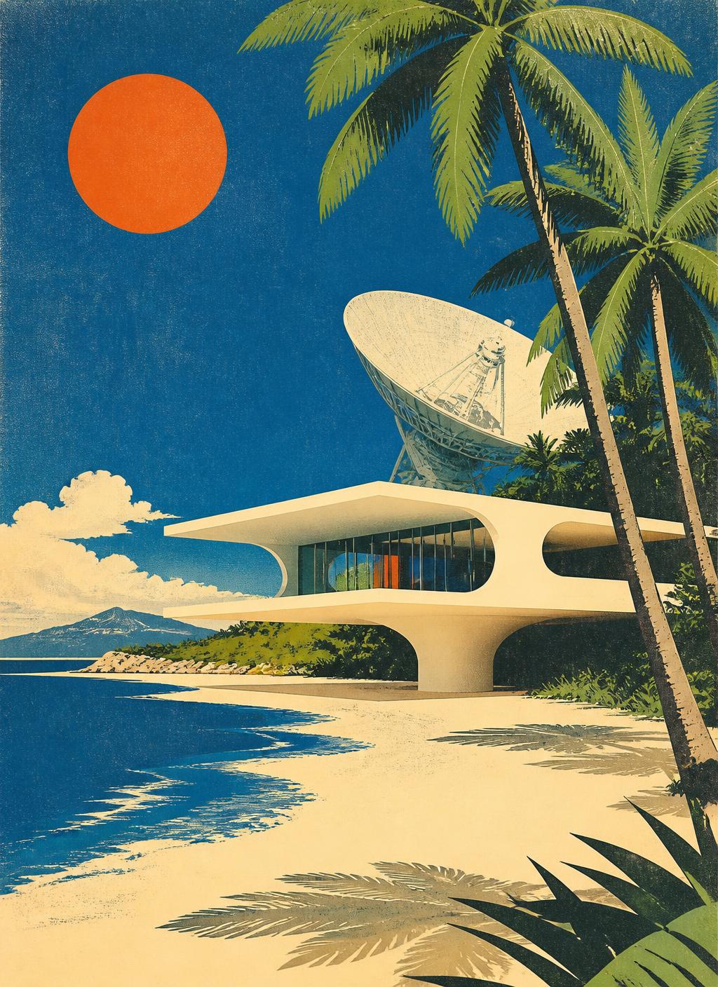Mid-century travel poster of the Null Island state pavilion